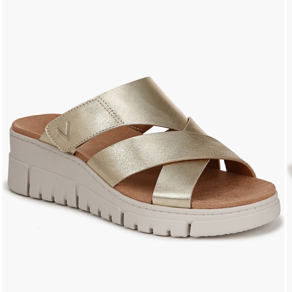 Gold Metallic Crisscross Slide Sandal - Women